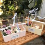 Bento cake box with floral compartment and PVC cover with handle