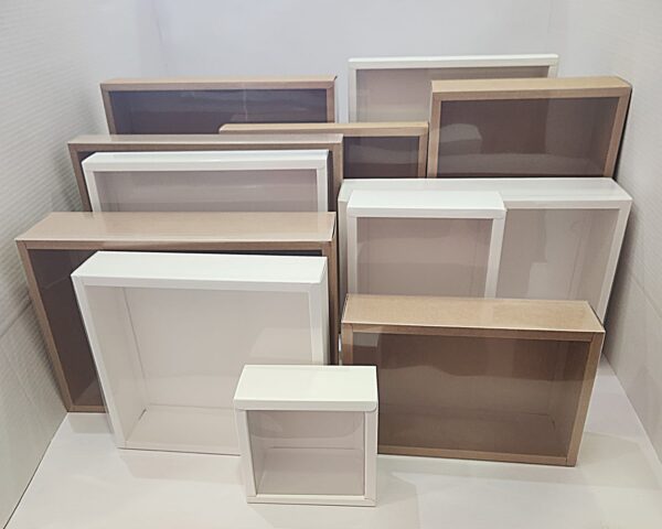 Boxes with Transparent Lids  - 32cm By 25cm By 4cm - Pack of 10 (Kraft/White)